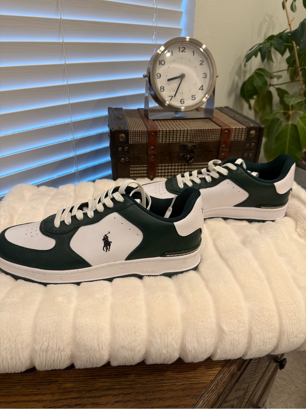 Polo by Ralph Lauren Men's White and Dark Green Low-Top Sneakers Size 11